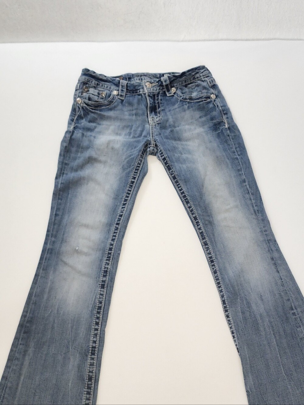 Miss Me Bootcut Distressed Embellished Blue Jeans - Size 28 w/35 Inseam